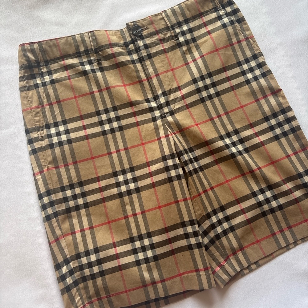 Boys 12YR Burberry Beige and Black Plaid Shorts